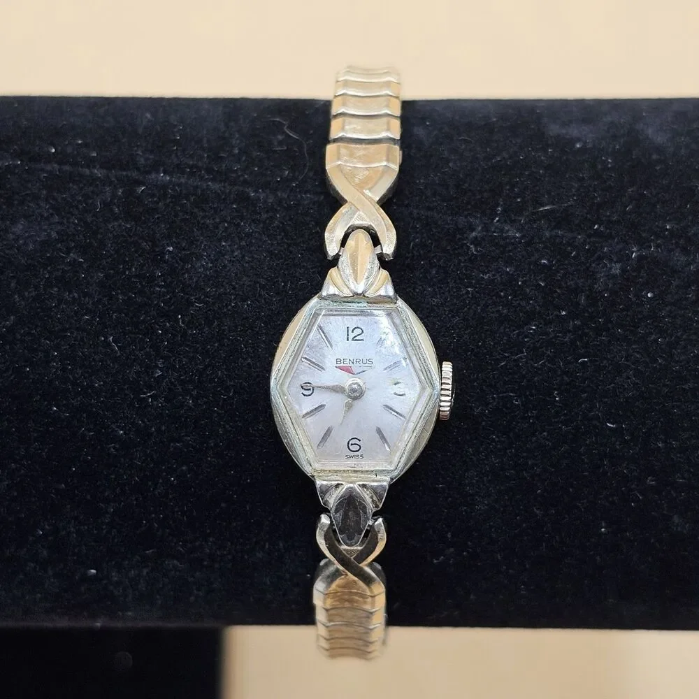 Vintage Benrus Ladies Cocktail Watch 10k RGP Bezel Speidel USA Band Runs Great